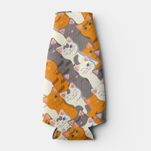 ジンジャーホワイト黒猫の対角パターン ボトルクーラー (正面)