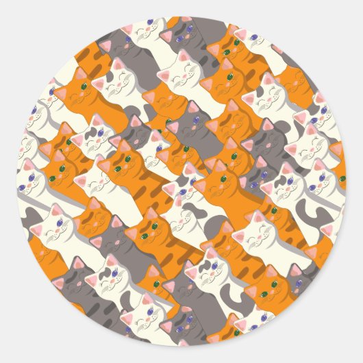 ジンジャーホワイト黒猫の対角パターン ラウンドシール (正面)