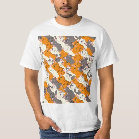 ジンジャーホワイト黒猫の対角パターン Tシャツ (正面)