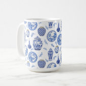 ジンジャー中国のジャースブルーとホワイトフローラヴィンテージ コーヒーマグカップ (正面左)