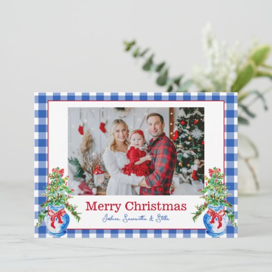 ジンジャー名門私立校風のジャールクリスマスツリーネイビーギンガム シーズンカード (スタンド正面)