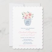 ジンジャー名門私立校風のジャールピンク花模様ガールベビーシャワー 招待状 (正面)