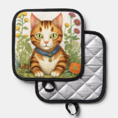 ジンジャー子猫と花 鍋敷き (正面/裏面)