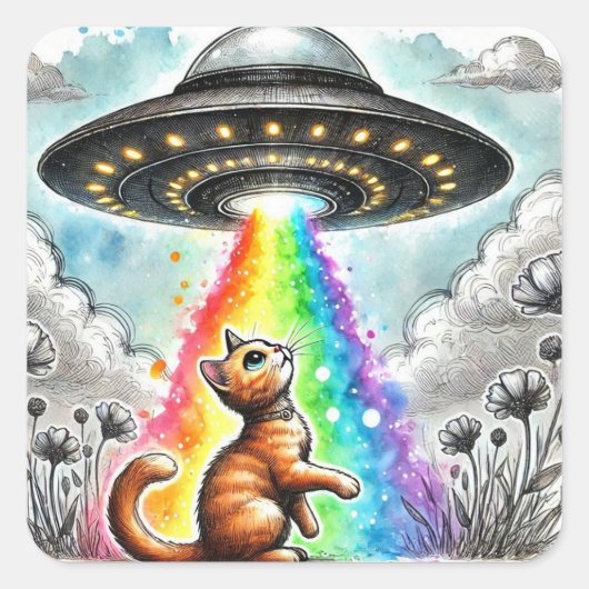 ジンジャー子猫とUFO スクエアシール (正面)