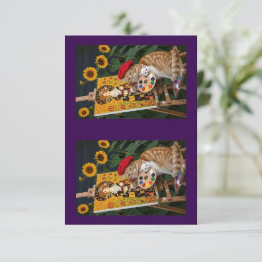 ジンジャー子猫アーティス絵を描トクリムトガーデン サンキューカード (スタンド正面)