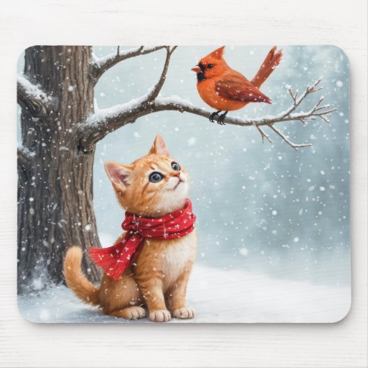ジンジャー子猫ウォッチング(鳥)ショウジョウコウカンチョウ マウスパッド (正面)
