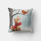 ジンジャー子猫ウオッチアウィンター(鳥)ショウジョウコウカンチョウ クッション (正面)