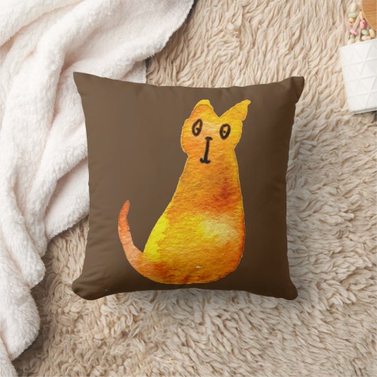 ジンジャー猫かわいい水の色のイラストレーションアート クッション (ブランケット)