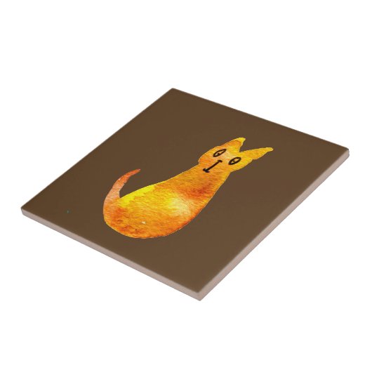 ジンジャー猫かわいい水の色のイラストレーションアート タイル (側面)