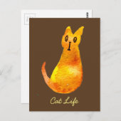 ジンジャー猫かわいい水の色のイラストレーションアート ポストカード (正面/裏面)