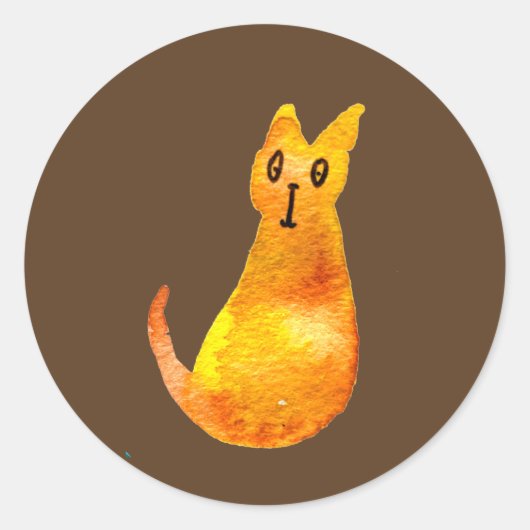 ジンジャー猫かわいい水の色のイラストレーションアート ラウンドシール (正面)