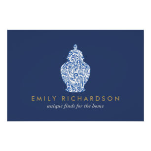 ジンジャー瓶の陶器の青/白のロゴダウンロード ポスター