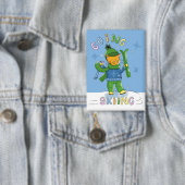 ジンジャ―キャットのスキー Rectangular Blue ボタン 缶バッジ (インサイチュ)