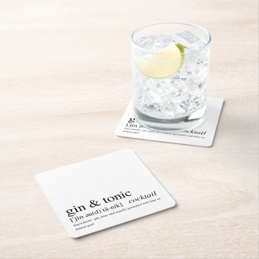 ジントニック引用文ブモダンラックタイポグラフィ スクエアペーパーコースター (インサイチュ)