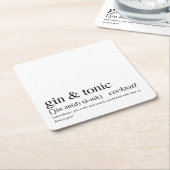 ジントニック引用文ブモダンラックタイポグラフィ スクエアペーパーコースター (アングル)