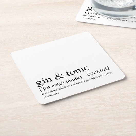 ジントニック引用文ブモダンラックタイポグラフィ スクエアペーパーコースター (アングル)