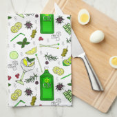 ジントニック・ラバー図解入りの、写真付きの・カクテルグラス キッチンタオル (四つ折り)