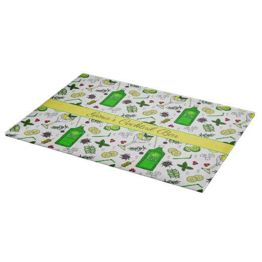 ジンドリンカーカクテルグラスと成分バー カッティングボード (角)