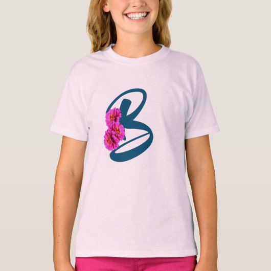 ジンニアの花のイニシャルB  Tシャツ (正面)
