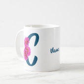 ジンニアの花のイニシャルC - 名前入りギフト コーヒーマグカップ (正面左)