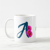 ジンニアの花 モノグラムイニシャル A オーダーメイド コーヒーマグカップ (左)
