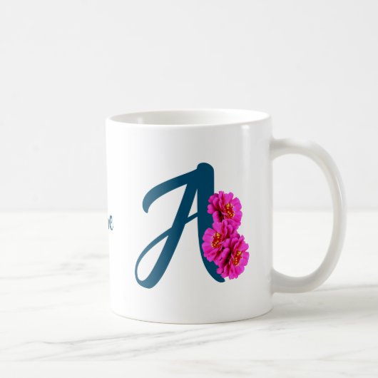 ジンニアの花 モノグラムイニシャル A オーダーメイド コーヒーマグカップ (右)