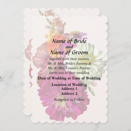 ジンニア ミックス カラー ジンニア ブーケ ミックス ウェディング プリ 招待状 (正面/裏面)