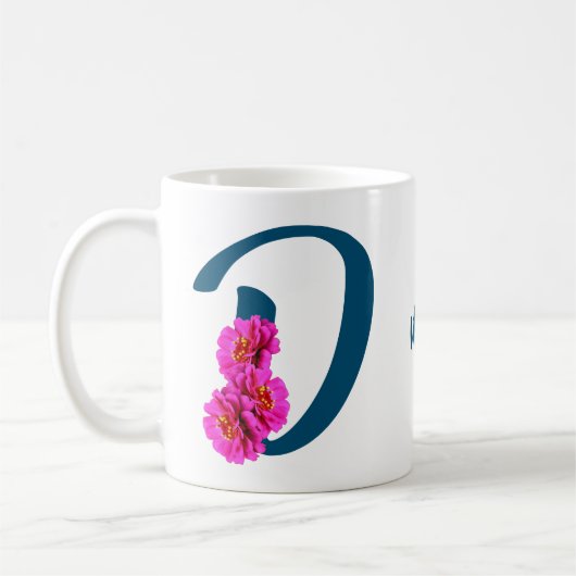 ジンニア 花 モノグラムイニシャル D オーダーメイド コーヒーマグカップ (左)