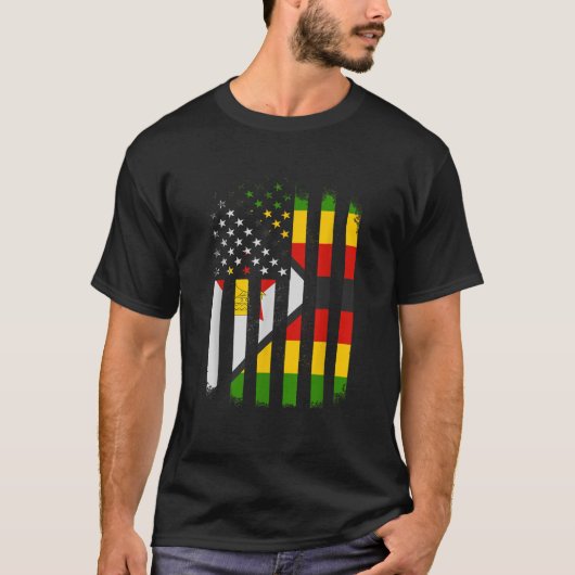 ジンバブエおよびアメリカ国旗ジンバブエアメリカ国旗 Tシャツ (正面)