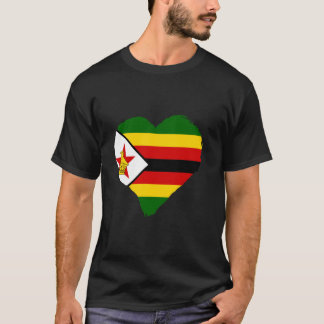 ジンバブエの旗 ハート ジンバブエのルーツ ジンバブエの誇り Tシャツ