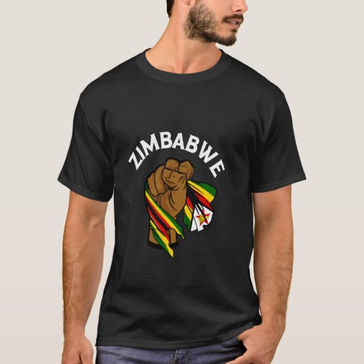 ジンバブエの誇り ジンバブエの旗 ジンバブエの握り拳 Tシャツ (正面)