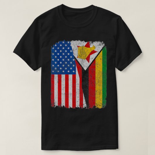 ジンバブエアメリカ国旗Half USAジンバブエルートPr Tシャツ (デザイン正面)