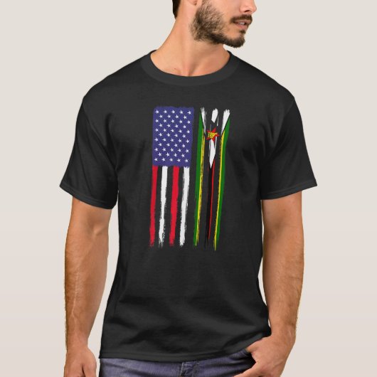 ジンバブエルーツハーフアメリカン国旗Patriotic Zimb Tシャツ (正面)