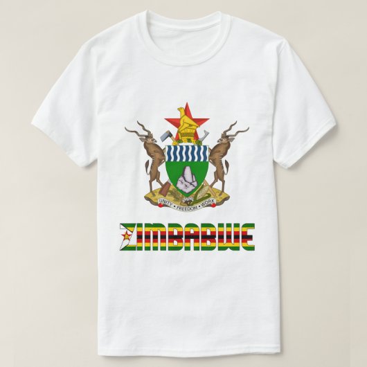 ジンバブエ国旗と愛国的コート Tシャツ (デザイン正面)