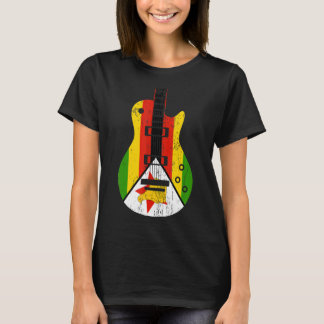 ジンバブエ国旗のギターヴィンテージミュージシャン Tシャツ
