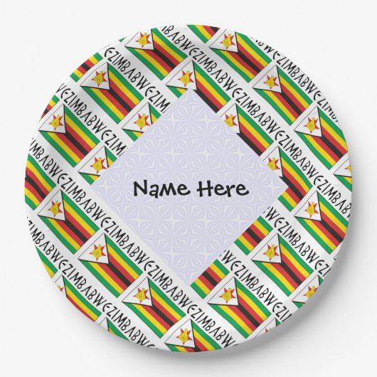 ジンバブエ国旗をタイル張りパーソナライズされた ペーパープレート (正面)