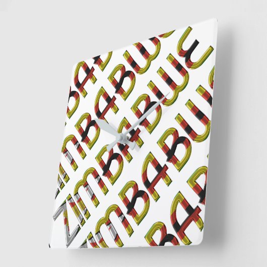 ジンバブエ国旗タイポグラフィパターンアフリカの国 スクエア壁時計 (傾斜)