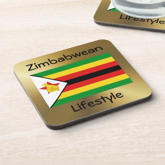 ジンバブエ国旗+文字コースター コースター (左側)