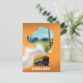 ジンバブエ地図図解入りの、写真付きの旅行ポスター ポストカード (スタンド正面)