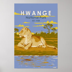ジンバブエ旅行アートヴィンテージ Hwange 国立公園 ポスター
