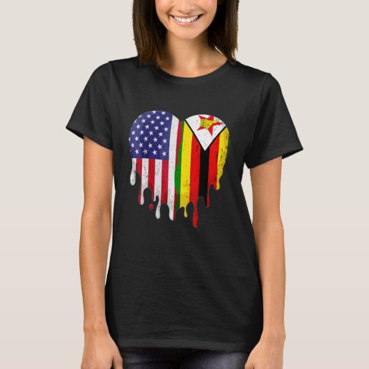 ジンバブエ系アメリカ人の愛国者 育った国が溶け合う Tシャツ (正面)