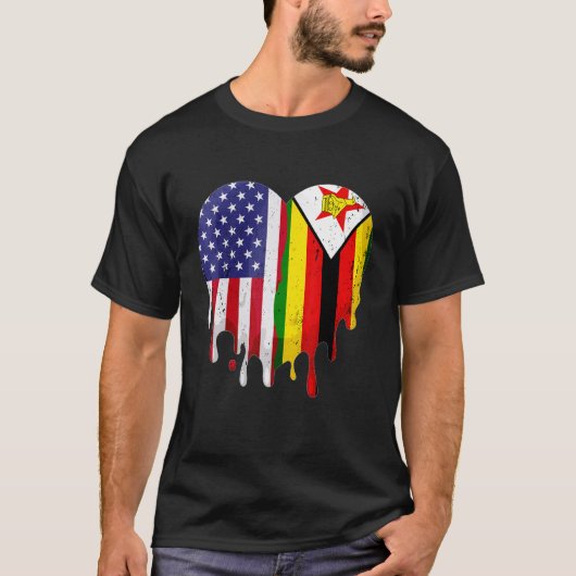 ジンバブエ系アメリカ人愛国者 育った国が溶け合う Tシャツ (正面)