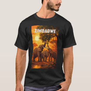 ジンバブエ イラスト 旅行 アート ヴィンテージ Tシャツ