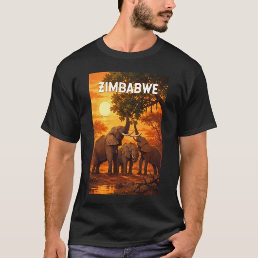ジンバブエ イラスト 旅行 アート ヴィンテージ Tシャツ (正面)