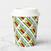 ジンバブエ ジンバブエ国旗 タイル模様 ブラック パーソナライズ 紙コップ (裏面)
