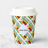 ジンバブエ ジンバブエ国旗 タイル模様 ブラック パーソナライズ 紙コップ (正面)