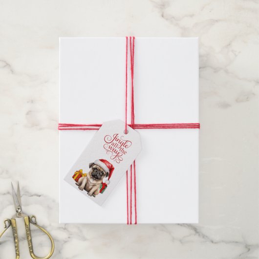 ジンルザオールウェイサンタハットパグドッグ ギフトタグ (より糸付き)