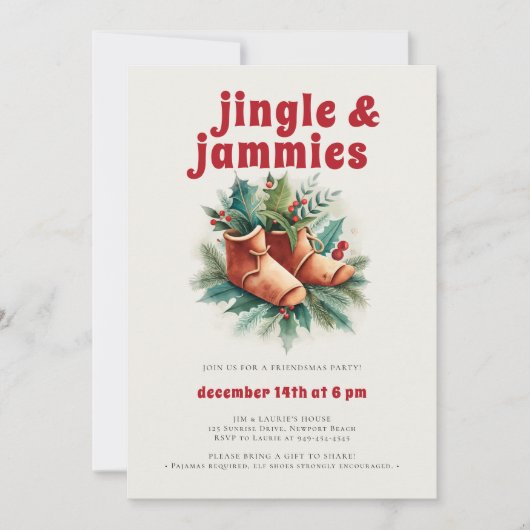 ジンルジャミーPJ小妖精や小人フレンドマスクリスマスパーティー 招待状 (正面)