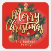 ジンルベルズウィンタースノーフレーククリスマスホリデー スクエアシール (正面)