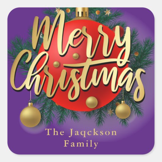 ジンルベルズウィンターブランチスノーフレーククリスマス スクエアシール (正面)